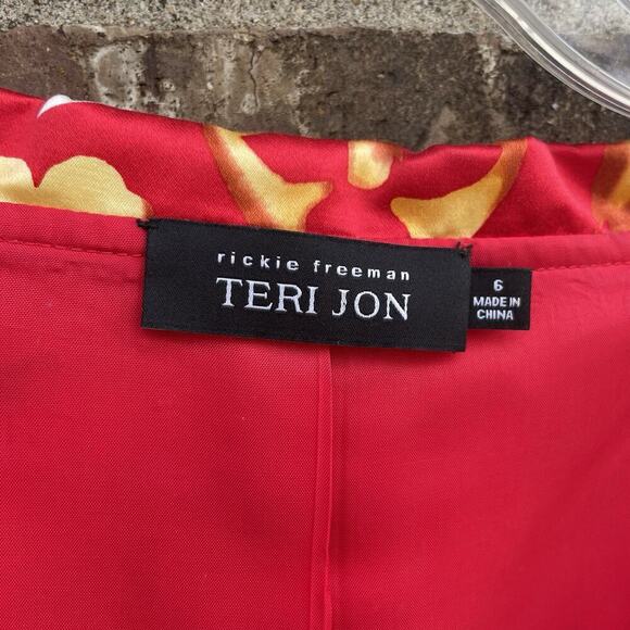 VTG Teri Jon Rickie Freeman Sz 6 Floral Hawaiian Collared Dress Abstract Artsy - Picture 2 of 7